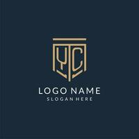 Initial YC shield logo monoline style, modern and luxury monogram logo design vector