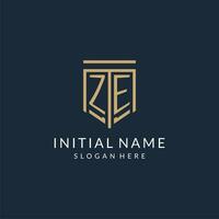 Initial ZE shield logo monoline style, modern and luxury monogram logo design vector