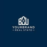 Initial letter BU monogram logo with abstract house shape, simple and modern real estate logo design vector