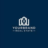Initial letter DU monogram logo with abstract house shape, simple and modern real estate logo design vector
