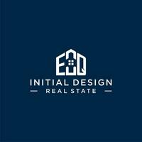 Initial letter EQ monogram logo with abstract house shape, simple and modern real estate logo design vector