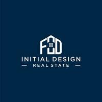 Initial letter FD monogram logo with abstract house shape, simple and modern real estate logo design vector