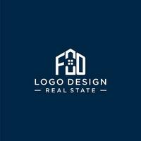 Initial letter FO monogram logo with abstract house shape, simple and modern real estate logo design vector