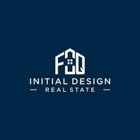 Initial letter FQ monogram logo with abstract house shape, simple and modern real estate logo design vector