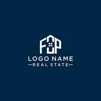 Initial letter FP monogram logo with abstract house shape, simple and modern real estate logo design vector