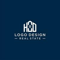 Initial letter HO monogram logo with abstract house shape, simple and modern real estate logo design vector