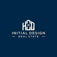 Initial letter HQ monogram logo with abstract house shape, simple and modern real estate logo design vector