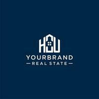 Initial letter HU monogram logo with abstract house shape, simple and modern real estate logo design vector