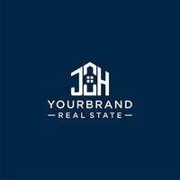 Initial letter JH monogram logo with abstract house shape, simple and modern real estate logo design vector