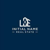 Initial letter LE monogram logo with abstract house shape, simple and modern real estate logo design vector