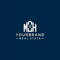 Initial letter MH monogram logo with abstract house shape, simple and modern real estate logo design vector