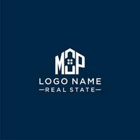 Initial letter MP monogram logo with abstract house shape, simple and modern real estate logo design vector