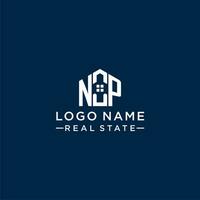 inicial letra notario público monograma logo con resumen casa forma, sencillo y moderno real inmuebles logo diseño vector