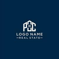 Initial letter PC monogram logo with abstract house shape, simple and modern real estate logo design vector