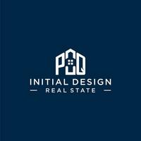 Initial letter PQ monogram logo with abstract house shape, simple and modern real estate logo design vector