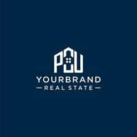 Initial letter PU monogram logo with abstract house shape, simple and modern real estate logo design vector