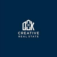 Initial letter QK monogram logo with abstract house shape, simple and modern real estate logo design vector