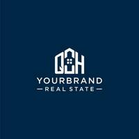 Initial letter QH monogram logo with abstract house shape, simple and modern real estate logo design vector
