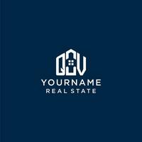 Initial letter QV monogram logo with abstract house shape, simple and modern real estate logo design vector