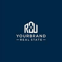Initial letter RU monogram logo with abstract house shape, simple and modern real estate logo design vector