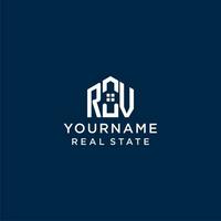 Initial letter RV monogram logo with abstract house shape, simple and modern real estate logo design vector