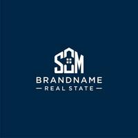 Initial letter SM monogram logo with abstract house shape, simple and modern real estate logo design vector