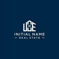 Initial letter UE monogram logo with abstract house shape, simple and modern real estate logo design vector