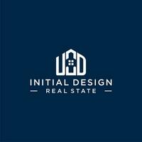 Initial letter UD monogram logo with abstract house shape, simple and modern real estate logo design vector