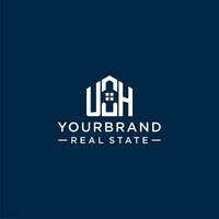 Initial letter UH monogram logo with abstract house shape, simple and modern real estate logo design vector