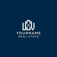 Initial letter UV monogram logo with abstract house shape, simple and modern real estate logo design vector