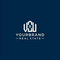 Initial letter VU monogram logo with abstract house shape, simple and modern real estate logo design vector