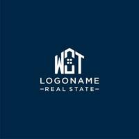 Initial letter WT monogram logo with abstract house shape, simple and modern real estate logo design vector