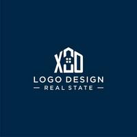 Initial letter XO monogram logo with abstract house shape, simple and modern real estate logo design vector