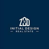 Initial letter ZD monogram logo with abstract house shape, simple and modern real estate logo design vector