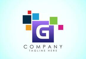 English alphabet G with data pixel. Creative technological modern data pixel logo vector