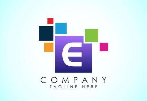English alphabet E with data pixel. Creative technological modern data pixel logo vector