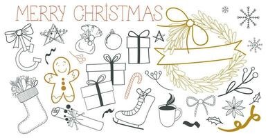 Christmas doodle set. Holiday scribble collection. vector