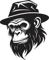 chimpancé logo en monocromo fuerza y inteligencia pulcro y poderoso negro vector chimpance emblema