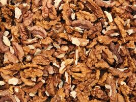 Walnuts. Walnut kernels. Background of ripe walnut kernels photo