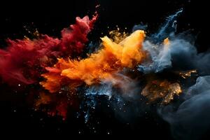 colored dust scattered on a black background Generative AI photo