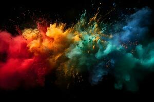 colored dust scattered on a black background Generative AI photo