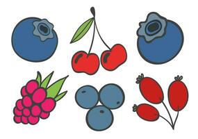 Set of color doodle berries. vector