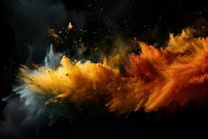 colored dust scattered on a black background Generative AI photo