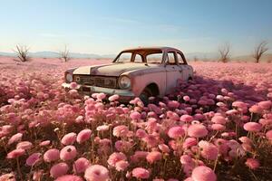 clásico natural antecedentes limpiar Mira rosado coche imagen rosado flor campo generativo ai foto