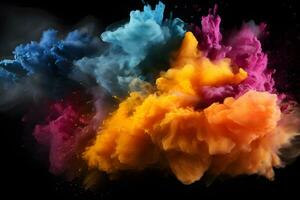 colored dust scattered on a black background Generative AI photo