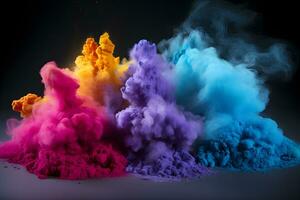 colored dust scattered on a black background Generative AI photo
