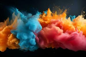 colored dust scattered on a black background Generative AI photo
