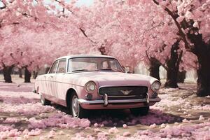 clásico natural antecedentes limpiar Mira rosado coche imagen rosado flor campo generativo ai foto