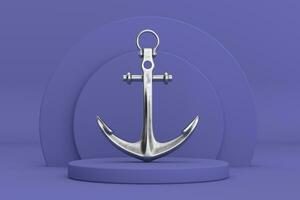 Nautical Anchor over Violet Very Peri Cylinders Products Stage Pedestal. 3d Rendering photo