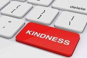 Red Kindness Key on White PC Keyboard. 3d Rendering photo